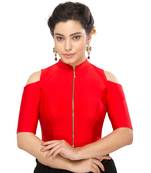 Women's Red Nylon Non Padded Stretchable Readymade Blouse