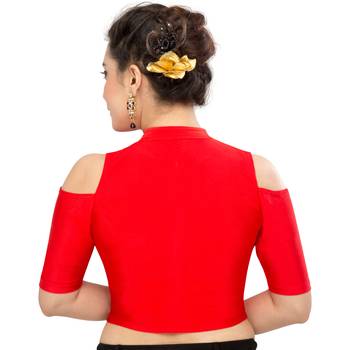 Women's Red Nylon Non Padded Stretchable Readymade Blouse 2