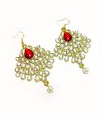 Red Kundan And Pearl Drop Earrings