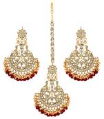 Maroon Color Imitation Peral Beautiful Kundan Earrings With Maang Tikka For Women