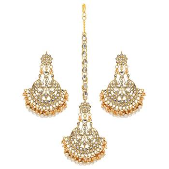 Festive Special White Color Imitation Peral Kundan Earrings With Maang Tikka For Women 1