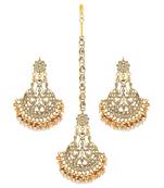 Festive Special White Color Imitation Peral Kundan Earrings With Maang Tikka For Women