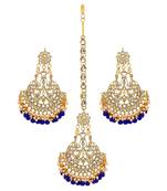 Festive Collection Blue Color Imitation Peral Kundan Earrings With Maang Tikka