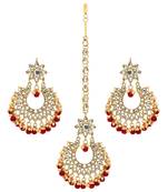 Maroon Color Imitation Peral Kundan Earrings With Maang Tikka