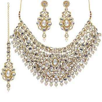 Festive Special White Color Imitation Pearl Kundan Necklace With Earrings & Maang Tikka 1