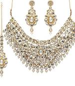 Festive Special White Color Imitation Pearl Kundan Necklace With Earrings & Maang Tikka