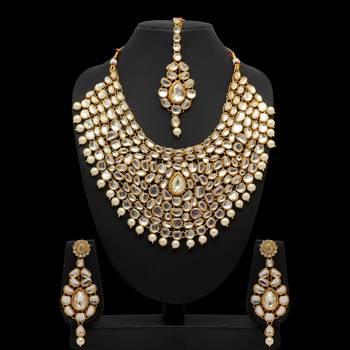 Festive Special White Color Imitation Pearl Kundan Necklace With Earrings & Maang Tikka 2