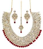 Maroon Color Imitation Pearl Kundan Necklace With Earrings & Maang Tikka