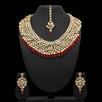 Maroon Color Imitation Pearl Kundan Necklace With Earrings & Maang Tikka 2