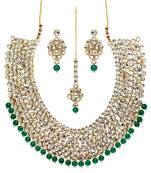 Green Color Imitation Pearl Kundan Necklace With Earrings & Maang Tikka