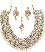White Color Imitation Pearl Kundan Necklace With Earrings & Maang Tikka