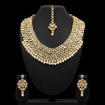 White Color Imitation Pearl Kundan Necklace With Earrings & Maang Tikka 2