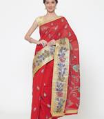 Chhabra 555  Red embroidered Art Silk Heavy Work saree with blouse