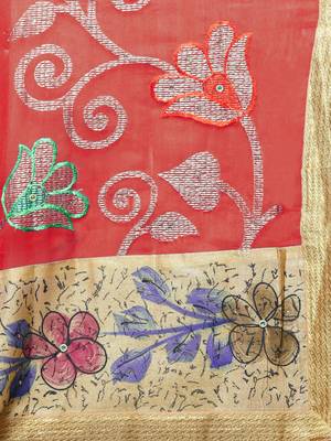 Chhabra 555  Red embroidered Art Silk Heavy Work saree with blouse 3