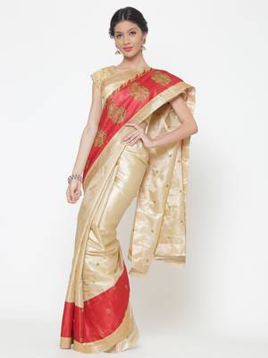 Chhabra 555  Beige embroidered Art Silk Heavy Work saree with blouse 1