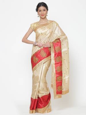 Chhabra 555  Beige embroidered Art Silk Heavy Work saree with blouse 2