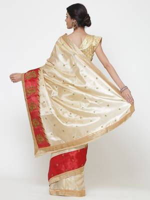 Chhabra 555  Beige embroidered Art Silk Heavy Work saree with blouse 3