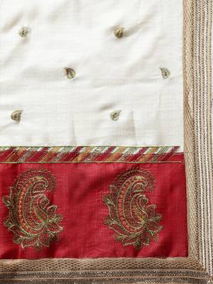 Chhabra 555  Beige embroidered Art Silk Heavy Work saree with blouse 4