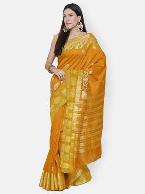 Chhabra 555  Orange embroidered Art Silk Heavy Work saree with blouse 1