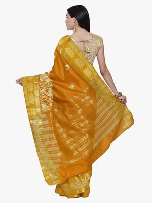 Chhabra 555  Orange embroidered Art Silk Heavy Work saree with blouse 2