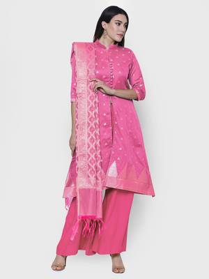 chhabra 555 Pink hand woven unstitched hand woven salwar kameez with dupatta 1
