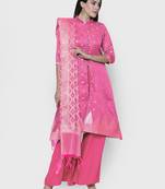 chhabra 555 Pink hand woven unstitched hand woven salwar kameez with dupatta