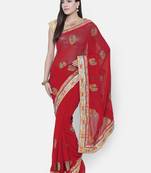 Chhabra 555  Maroon embroidered Poly Georgette Heavy Work saree with blouse