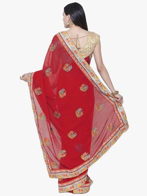 Chhabra 555  Maroon embroidered Poly Georgette Heavy Work saree with blouse 2