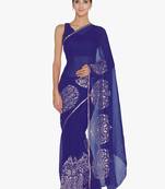 Chhabra 555  Blue Embellished Poly Chiffon  saree with blouse