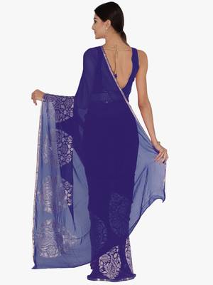 Chhabra 555  Blue Embellished Poly Chiffon  saree with blouse 2