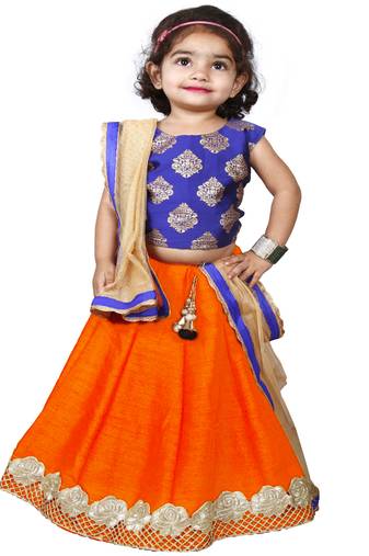 Orange Embroidered  Stitched Lehenga