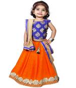 Orange Embroidered  Stitched Lehenga
