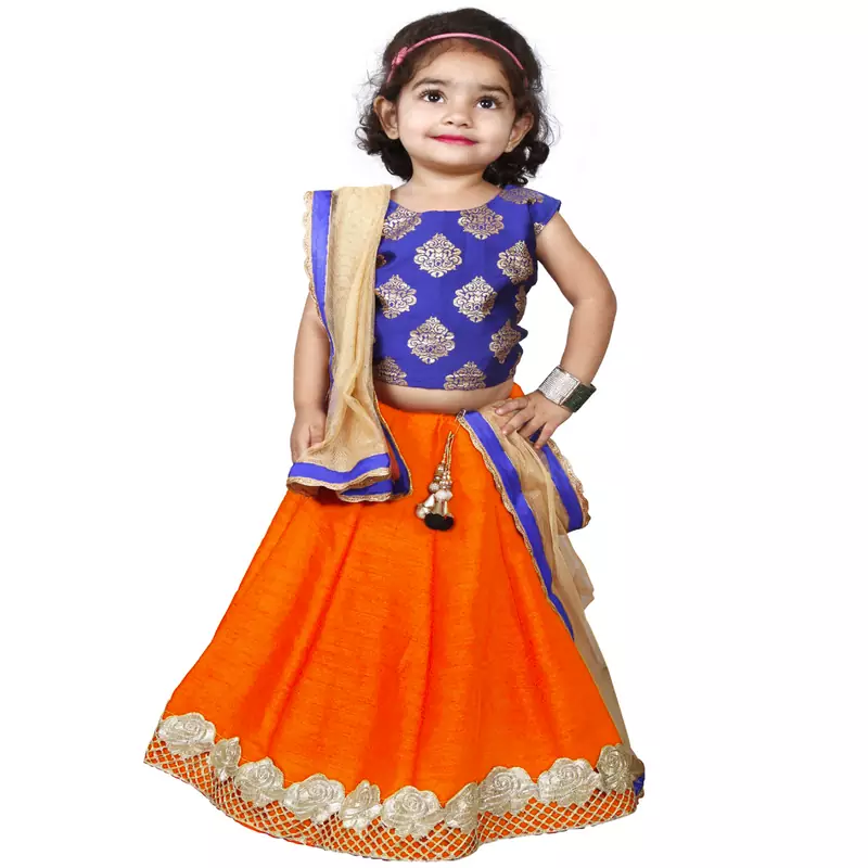 Orange Embroidered  Stitched Lehenga