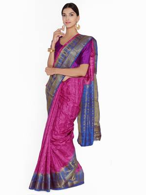 Chhabra 555  Magenta Woven design Art Silk Banarasi saree with blouse 1