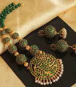 Beautiful Green Kemp Balls Agate Temple Necklace Set