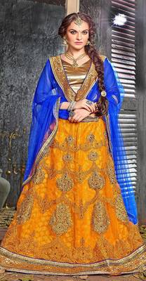 Yellow Embroidered Net Unstitched Lehnga Choli 2
