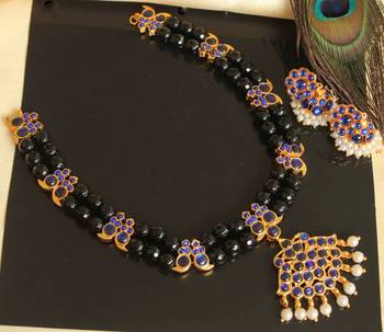 Beautiful Black Blue Mango Pearl Designer Necklace Set 1