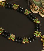 Beautiful Green Black Agate Designer Temple Necklace Set 