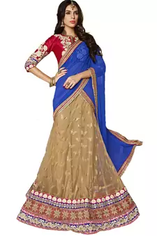 Multicolor Net And Dupatta Chiffon Embroidered Work Unstitched Lehenga Choli