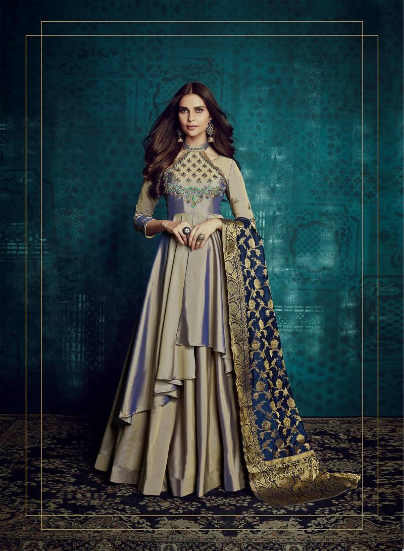 Silver embroidered silk Anarkali Suit The Fashion Couture 2726094