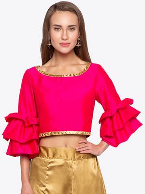 Pink Solid Polysilk Readymade Blouse 1
