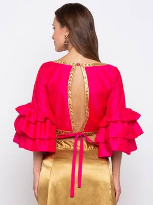 Pink Solid Polysilk Readymade Blouse 2