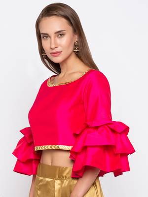 Pink Solid Polysilk Readymade Blouse 3