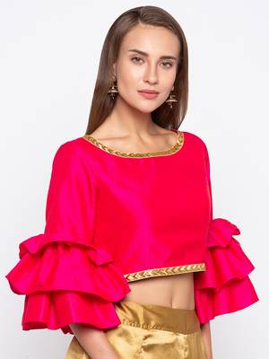 Pink Solid Polysilk Readymade Blouse 4