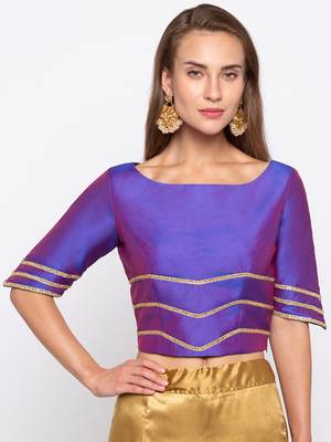 Blue Solid Polysilk Readymade Blouse 1