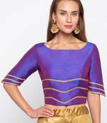 Blue Solid Polysilk Readymade Blouse