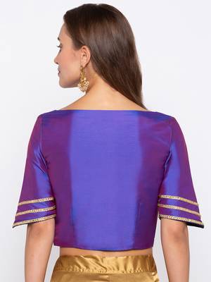 Blue Solid Polysilk Readymade Blouse 2