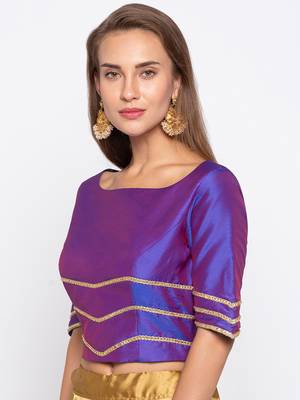 Blue Solid Polysilk Readymade Blouse 3