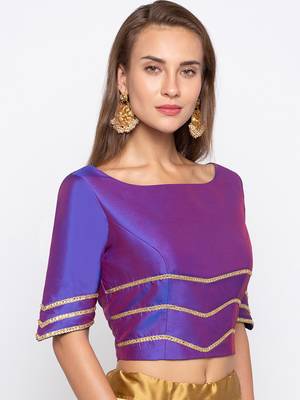 Blue Solid Polysilk Readymade Blouse 4