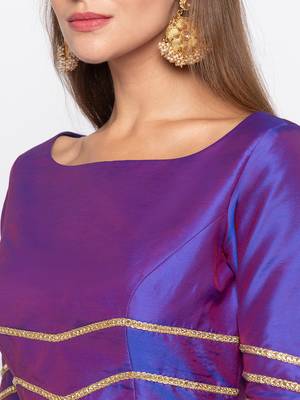 Blue Solid Polysilk Readymade Blouse 5